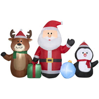 GEMMY - Scène de Noël gonflable avec Père Noël, rennes et pingouins - 135 cm x 229 cm-S'illumine grâce à une ampoule LED économe en énergie