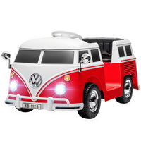 Qaba - Voiture électrique Volkswagen T1 12V pour enfants à chevaucher - rouge-Ce van aménagé VW T1 sous licence officielle offre un look rétro cool 