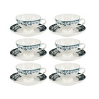 Casa Domani - Tasse et soucoupe Rosetta Antique Bleu 200 ml - Pack de 6-Fait de porcelaine avec des décalcomanies pour améliorer les détails complexes.