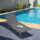 Outsunny - Chaise longue pliante d’extérieur pour terrasse - jardin - bord de piscine - gris-Inclinaison complète avec dossier et repose-pieds réglables