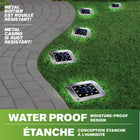Bell + Howell - Lampadaires d’extérieur à disque solaire avec 8 ampoules à DEL - Paquet de 4-Utilisation extérieure polyvalente : Idéal pour éclairer les allées, les jardins, les patios, les allées et les marches. Améliorez la sécurité et l’attrait extérieur avec ces lumières solaires élégantes et modernes pour les allées