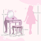 Qaba - Table de maquillage pour enfants avec miroir et tabouret, motif chat - rose-Convient aux chambres, salles de jeux et crèches  
