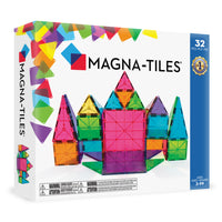 Magna-Tiles - Ensemble De Construction MAGNETIC Classique De 32 Pièces, La Marque De Construction Magnétique Originale  -Ce Qui Est Inclus: 32 formes géométriques translucides en 6 couleurs différentes. Cet ensemble comprend des carrés (2 grands, 14 petits) et des triangles (8 équilatéraux, 4 droits, 4 isocèles)