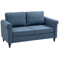 HOMCOM - Canapé deux places avec accoudoirs courbés - bleu foncé-Le tissu effet chenille offre une texture luxueusement douce et confortable 