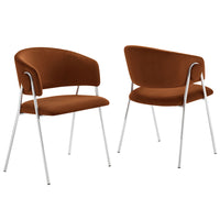 Modway - Nella Rembourré Performance Velvet Chaise à manger Ensemble de 2 - Rouille Argent-Ensemble de 2 chaises de salle à manger d’accent