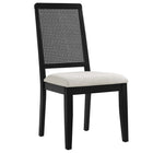 Modway - Arlo Faux rotin et bois Fauteuils d’accompagnement à manger Ensemble de 2 - Ivoire à tissage noir noir à bruyère-Glissements au pied sans marquer