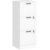 HOMCOM - Classeur 3 tiroirs pour documents Lettre/A4 avec serrure - blanc-Trois tiroirs à dossiers minimisent l'encombrement du bureau 
