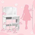 Qaba - Coiffeuse pour enfants avec miroir pliant, tabouret et étagère de rangement - Blanc-Table Dimensions: 31.5" L x 19.3" W x 42.5" H (80L x 49 x 108 cm) 