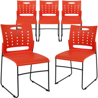 Flash Furniture - Chaise empilable orange de la série HERCULES à base traîneau d'une capacité de 881 lb avec dossier ventilé-Ensemble de 5 chaises empilables polyvalentes