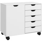 HOMCOM - Armoire de classement latérale avec 5 tiroirs et étagère réglable - blanc-Le dessus large accueille des imprimantes et des scanners pour un accès pratique 