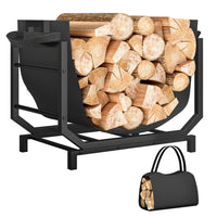 Outsunny - Porte-bûches extérieur- support à bûches robuste avec sac de transport pour bûches-Sa taille compacte permet de stocker des bûches pour plusieurs heures, réduisant ainsi les recharges fréquentes 