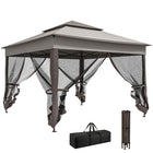 Outsunny - Tente gazébo pliante 11 pi l x 11 pi L à toit souple à 2 niveaux avec moustiquaire - Gris mixte-Auvent enduit de PA avec 8 œillets de drainage