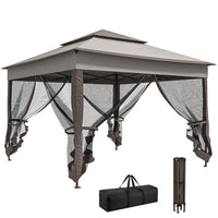 Outsunny - Tente gazébo pliante 11 pi l x 11 pi L à toit souple à 2 niveaux avec moustiquaire - Gris mixte-Auvent enduit de PA avec 8 œillets de drainage