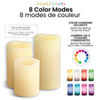 Bell+Howell - Bougies sans flamme multicoloures Candle Brights à piles avec télécommande - Paquet de 3-Télécommande incluse: télécommande multifonction pour marche arrêt, changement de couleur, mode scintillement et mode minuterie