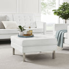 Modway - Loft Touffe Cuir végane Ottoman - Blanc argenté-Pieds en acier inoxydable argenté