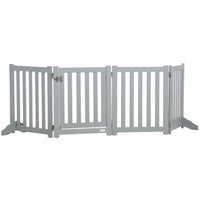 PawHut - Barrière pour chien pliable à 4 panneaux avec porte - gris-Fabriqué en MDF, portillon robuste 