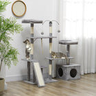 PawHut - Arbre à chat 53 po avec poteaux à griffer, condo, lits - gris clair-Plusieurs plateformes pour grimper et observer 
