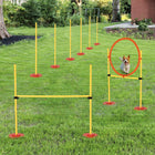 PawHut - Ensemble d’obstacles d’agilité portable pour animaux de compagnie 3 pièces pour chiens avec poteau de slalom réglable-Hauteur de la haie de saut et de l'anneau de saut réglable pour varier l'intensité de l'entraînement<br> 