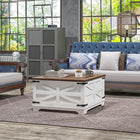 HOMCOM - Table basse avec rangement caché à dessus basculant - blanc-Deux couvercles à rabat peuvent être ouverts pour un rangement pratique