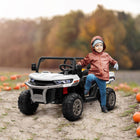 Aosom - voiture électrique pour enfants 2 places 12v 7ah utv - blanc-Phares LED musicaux, klaxon fonctionnel 