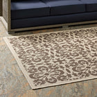 Modway - Ariana Treillis floraux vintage à l’intérieur et à l’extérieur Tapis de comédie 8 pi l x 10 pi L - Beige clair et beige foncé-Dessous en caoutchouc de prise