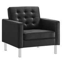 Modway - Loft Touffe Cuir végane Fauteuil - Argent noir-Fauteuil de salon du milieu du siècle