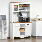 HOMCOM - Buffet de cuisine avec vaisselier, tiroir utilitaire et 3 portes - blanc-Grand espace de rangement comprenant un tiroir, 5 étagères ouvertes, 3 placards à porte et 4 crochets 