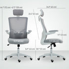 HOMCOM - Chaise de bureau ergonomique avec appui-tête réglable - gris-Siège pivotant à 360° et roulettes en PU pour un déplacement fluide sur différents types de sols 
