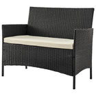 Manhattan Comfort - Ensemble de conversation moderne Imperia pour patio, 4 personnes, avec table basse - Noir et crème - Ensemble de 4-Structure en acier enveloppée de rotin en PVC parfaite pour l’extérieur