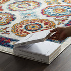 Modway - Entourage Treillis marocain floral vieilli d’Odile Tapis de 5 pi l x 8 pi L - Ivoire Bleu Rouge Orange Jaune-Dessous en caoutchouc de prise