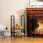 HOMCOM - Porte-bûches 16 po à 2 niveaux avec 4 outils- support de rangement pour bois de cheminée-Conception à deux niveaux, suffisamment d’espace pour garder le bois de chauffage organisé   