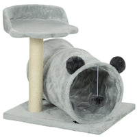 PawHut - Arbre à chat petit, tour avec tunnel, poteau à griffer, lit - gris-Centre d’activités pour divertir et détendre 