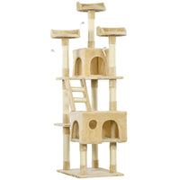 PawHut - Arbre à chat 71 po, tour avec griffoir, maisons, jouets - beige-Un centre d’activités complet à plusieurs niveaux et un espace à griffer pour vos adorables chats 