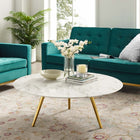 Modway - Lippa Rond de 40 po Faux marbre Table basse avec base trépied - Or Blanc-Plateau de table ronde en marbre artificiel de 40"