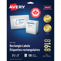 Avery - Étiquettes d'expédition laser/jet d'encre TrueBlock, blanches, 5 po x 3 1/2 po, paquet de 100, (8168)-Étiquette permanente
