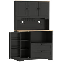 HOMCOM - Armoire de cuisine 64 po avec 3 compartiments et 2 tiroirs - noir-Comprend trois armoires, deux tiroirs, trois porte-rangements de porte et une étagère ouverte pour garder votre cuisine bien rangée 