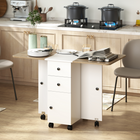 HOMCOM - Table à manger pliante à roulettes avec abattants, tiroirs et armoire de rangement pour 4-6 personnes - blanc et chêne-Deux panneaux latéraux se soulèvent pour accueillir jusqu'à six personnes 