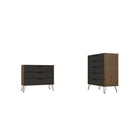 Manhattan Comfort - Ensemble de commodes de chambre à coucher mid-century modern rockefeller - nature et gris texturé - ensemble de 2-Commode haute à 5 tiroirs de style milieu du siècle moderne et commode standard à 3 tiroirs pour chambre