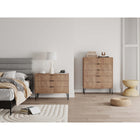 Manhattan Comfort - Dumbo commode moderne et commode haute à 5 tiroirs - brun doré - ensemble de 2-Comprend 8 tiroirs à extension totale conçus avec des lignes verticales texturées en relief