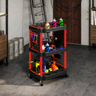 HOMCOM - Chariot à outils à 3 niveaux avec roulettes - noir/rouge-Construction en plastique garantissant légèreté et durabilité