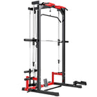 Soozier - Power cage Smith machine-Appareil d’entraînement tout-en-un : station de traction, support pour haltères, landmine, tirage vertical, et barre de tirage bas
