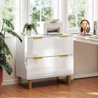 HOMCOM - Classeur 2 tiroirs avec rails réglables pour dossiers format lettre/A4/légal - blanc haute brillance-La surface supérieure supporte une imprimante, un scanner ou des objets décoratifs 