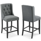 Modway - Baronet Tissu rembourré Tabouret de comptoir - Gris - Ensemble de 2-Tabouret de comptoir à boutons touffés