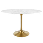 Modway - Lippa Ovale de 48 po Faux marbre Table à manger, Or Blanc-	Table à manger moderne