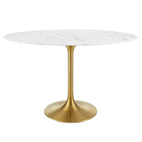 Modway - Lippa Ovale de 48 po Faux marbre Table à manger, Or Blanc-	Table à manger moderne