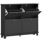 HOMCOM - Armoire à chaussures étroite avec 4 tiroirs rabattables et 5 pieds pour entrée - noir-Style moderne, finition unie et poignées dorées pour un attrait esthétique accru 