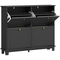 HOMCOM - Armoire à chaussures étroite avec 4 tiroirs rabattables et 5 pieds pour entrée - noir-Style moderne, finition unie et poignées dorées pour un attrait esthétique accru 