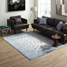 Modway - Chiara Treillis floraux vieillis contemporains Tapis de comédie 8 pi l x 10 pi L - Bleu marocain et ivoire-Tissage serré à poil bas