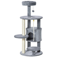 PawHut - Arbre à chat 44 po avec condo, poteaux à griffer, lit - gris foncé-Plusieurs niveaux permettent aux chats de grimper et d'explorer librement 