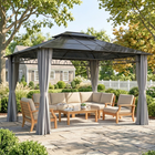 Outsunny - Pavillon à toit rigide double 10 pi l x 12 pi L avec moustiquaires et rideaux - gris-Le toit en polycarbonate translucide laisse entrer un peu de lumière tout en offrant de l’ombre